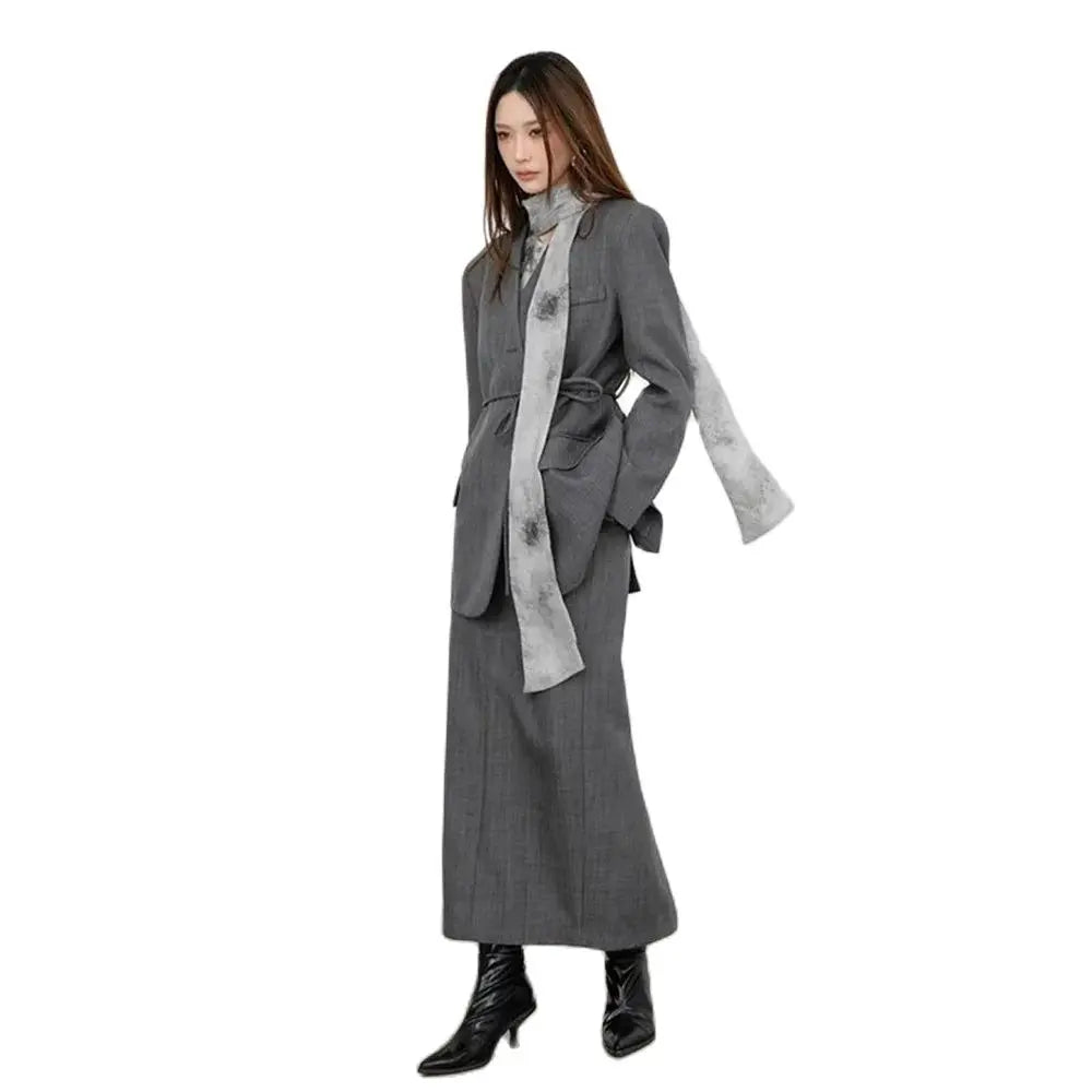 2024 spring new high-end Hepburn style advanced high temperament suit collarless suit + dizzy ribbon shirt suit