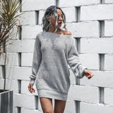 The hottest ladies casual off-shoulder lantern sleeve knitted sweater dress O-neck A Line Short Mini Knitted Dresses