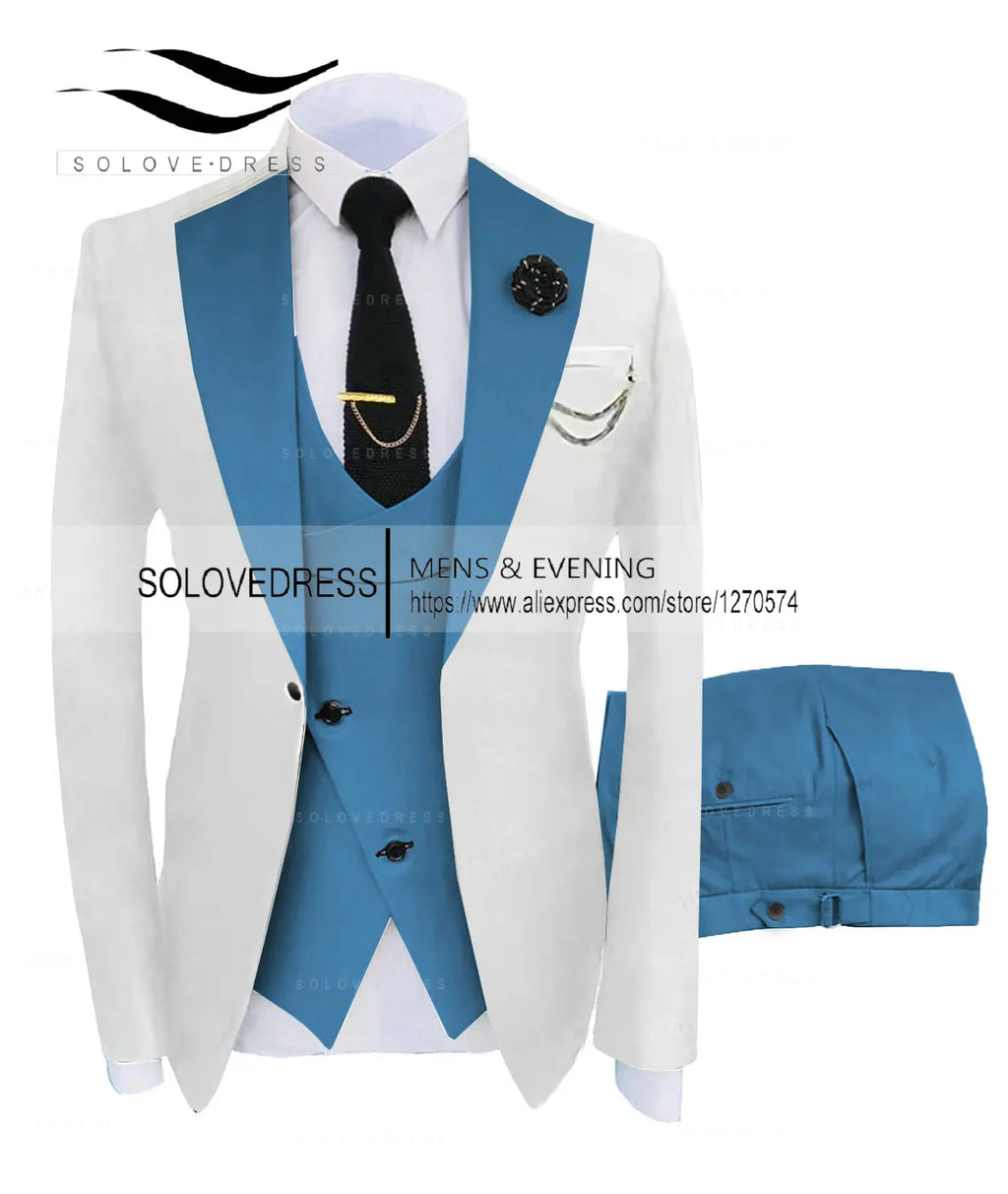(Jacket + Vest + Pants) Suits for Men Casual Business Suit High-End Social Formal Suit 3 Pcs Set Groom Wedding Men
