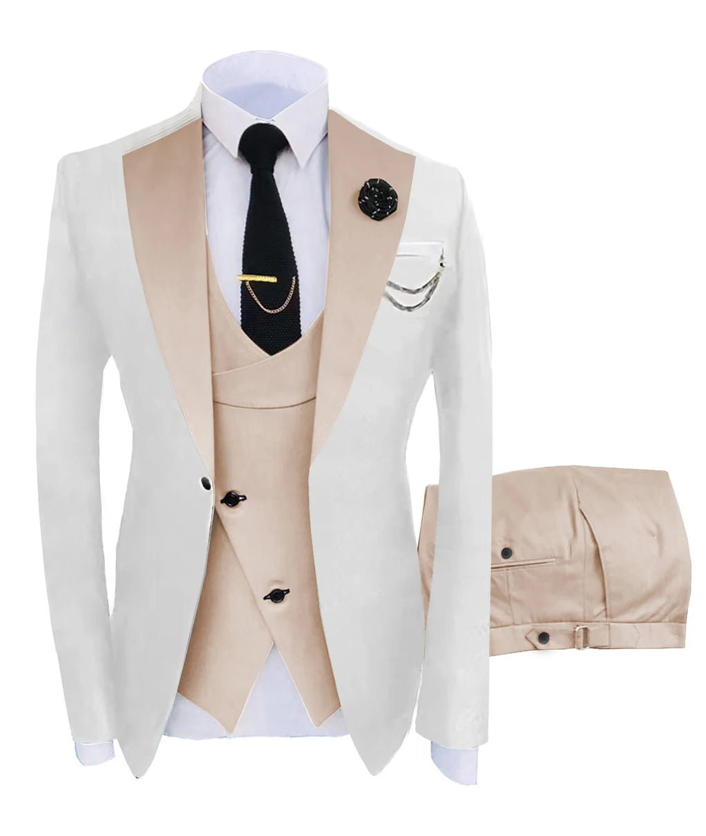 (Jacket + Vest + Pants) Suits for Men Casual Business Suit High-End Social Formal Suit 3 Pcs Set Groom Wedding Men