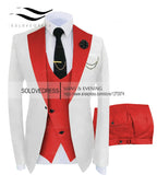 (Jacket + Vest + Pants) Suits for Men Casual Business Suit High-End Social Formal Suit 3 Pcs Set Groom Wedding Men