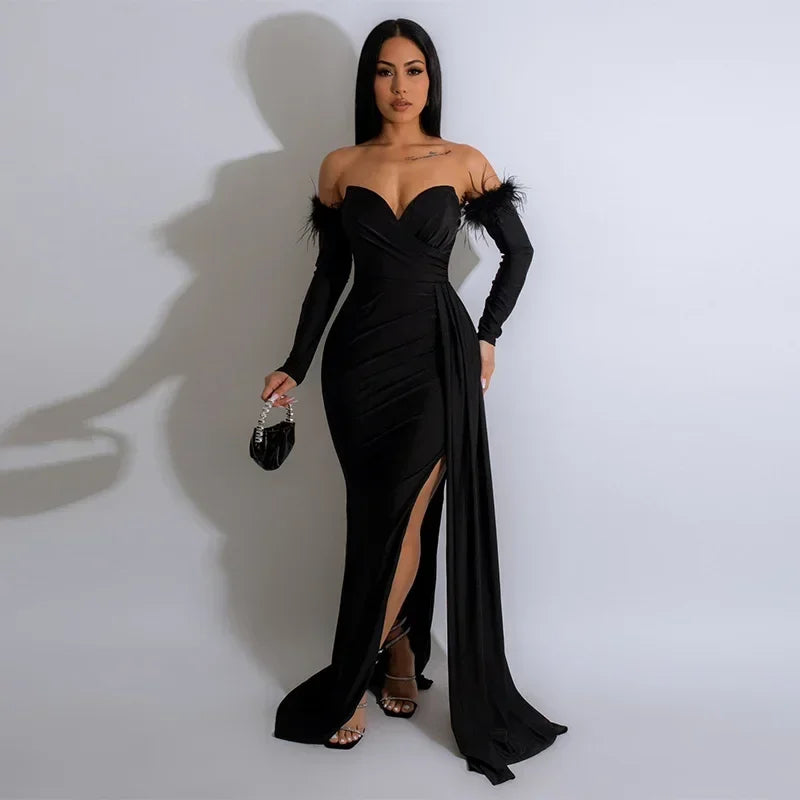 Elegant Birthday Evening Night Dresses for Women Wedding Gown Long Christmas Maxi Bodycon Prom Party Dress with Sleeve