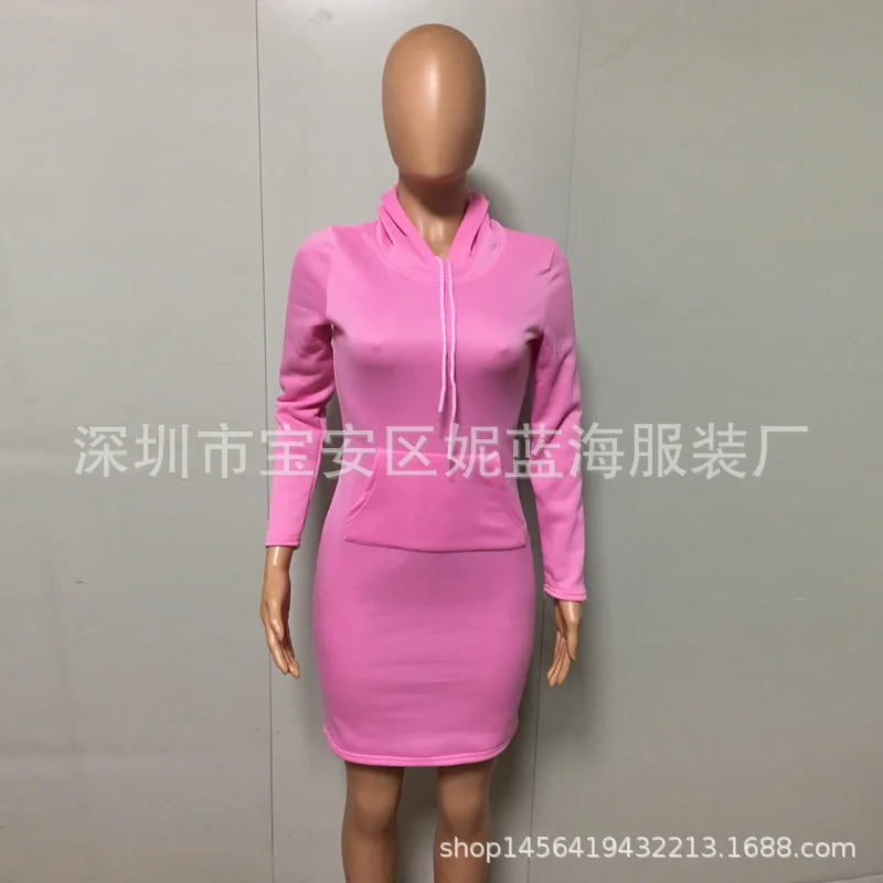 Brand New Women Sweatshirt Hooded Hoodies Long Sleeve Solid Sweatshirts Casual Sweatshirt Pullover Jumper Long Top Mini Dress