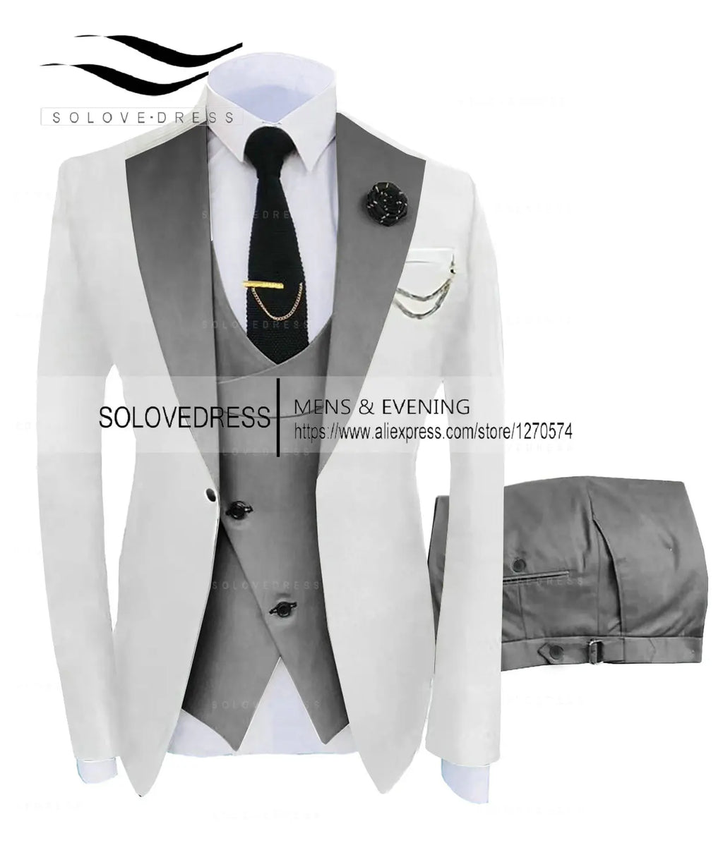 (Jacket + Vest + Pants) Suits for Men Casual Business Suit High-End Social Formal Suit 3 Pcs Set Groom Wedding Men