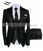 (Jacket + Vest + Pants) Suits for Men Casual Business Suit High-End Social Formal Suit 3 Pcs Set Groom Wedding Men