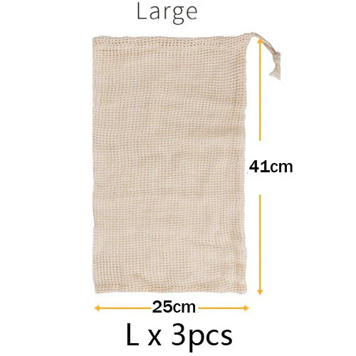 3pcs Reusable Cotton Mesh Produce Bags