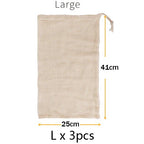 3pcs Reusable Cotton Mesh Produce Bags