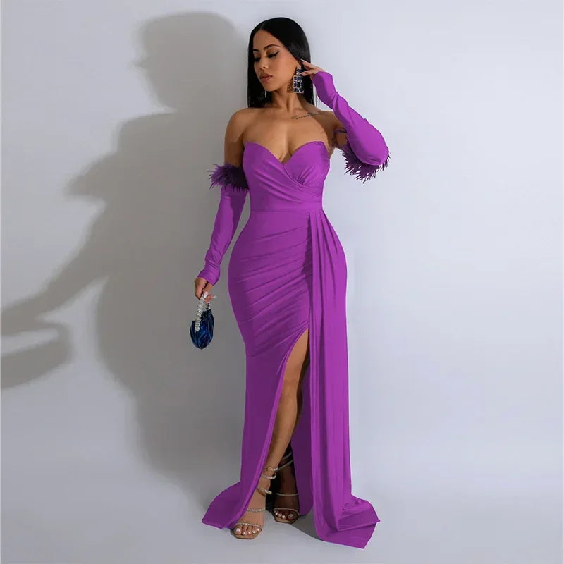 Elegant Birthday Evening Night Dresses for Women Wedding Gown Long Christmas Maxi Bodycon Prom Party Dress with Sleeve
