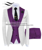 (Jacket + Vest + Pants) Suits for Men Casual Business Suit High-End Social Formal Suit 3 Pcs Set Groom Wedding Men