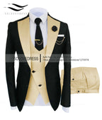 (Jacket + Vest + Pants) Suits for Men Casual Business Suit High-End Social Formal Suit 3 Pcs Set Groom Wedding Men