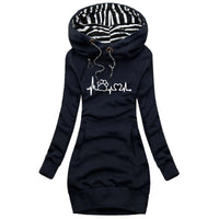 Trending Cat Paw Printed Autumn and Winter Women Fashion Long Hoodie Slim Fit Dress Hoodie Dress Women Long Sleeve Sweater Dress