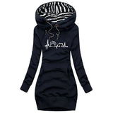 Trending Cat Paw Printed Autumn and Winter Women Fashion Long Hoodie Slim Fit Dress Hoodie Dress Women Long Sleeve Sweater Dress