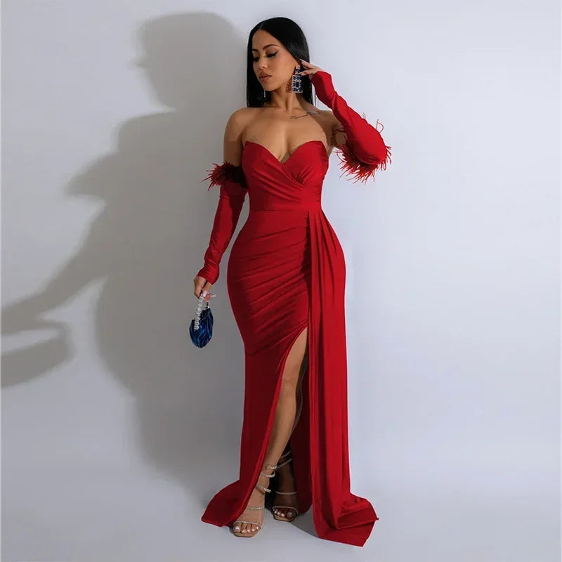 Elegant Birthday Evening Night Dresses for Women Wedding Gown Long Christmas Maxi Bodycon Prom Party Dress with Sleeve