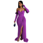 Elegant Birthday Evening Night Dresses for Women Wedding Gown Long Christmas Maxi Bodycon Prom Party Dress with Sleeve