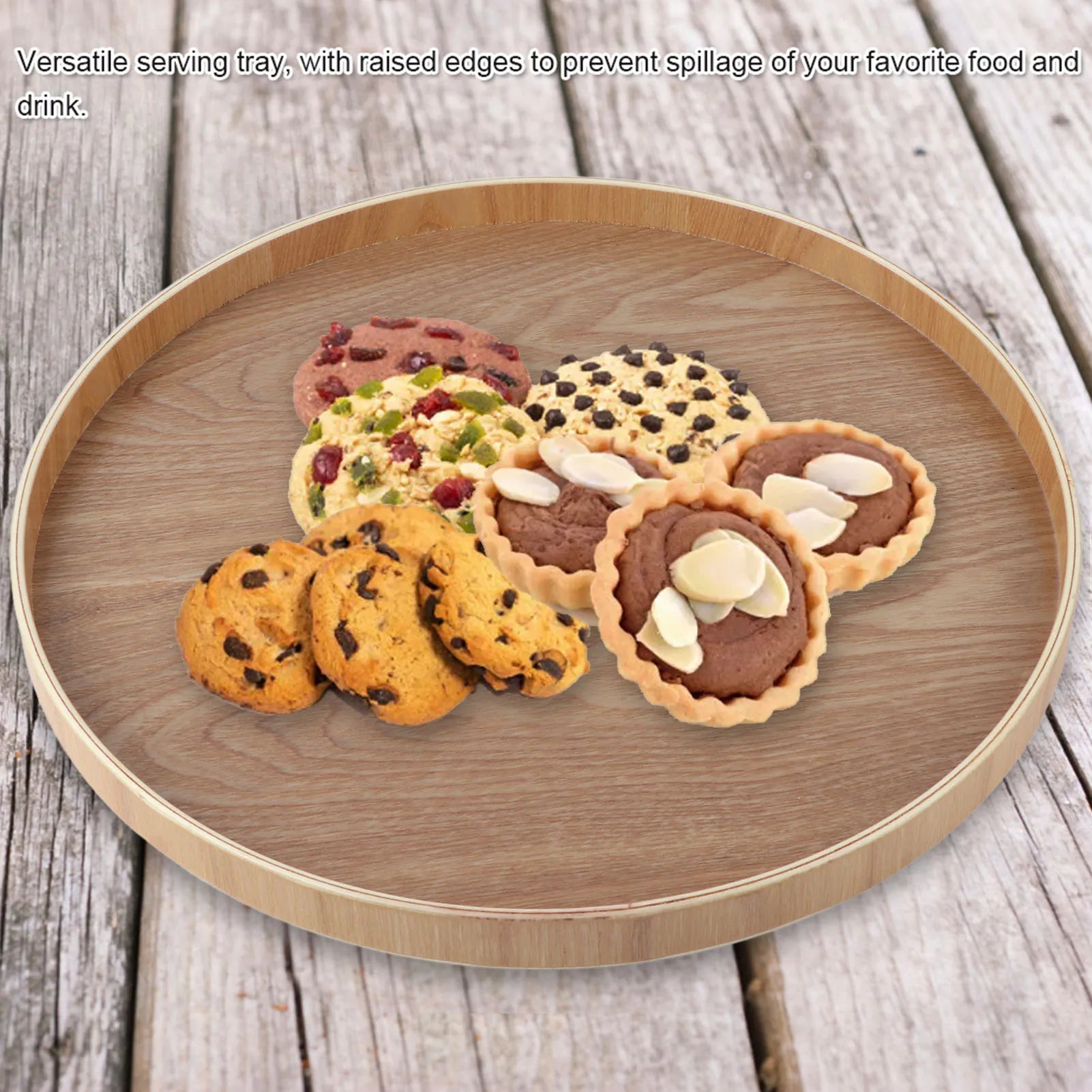 Round Solid Wood Food & Tea Serving Tray