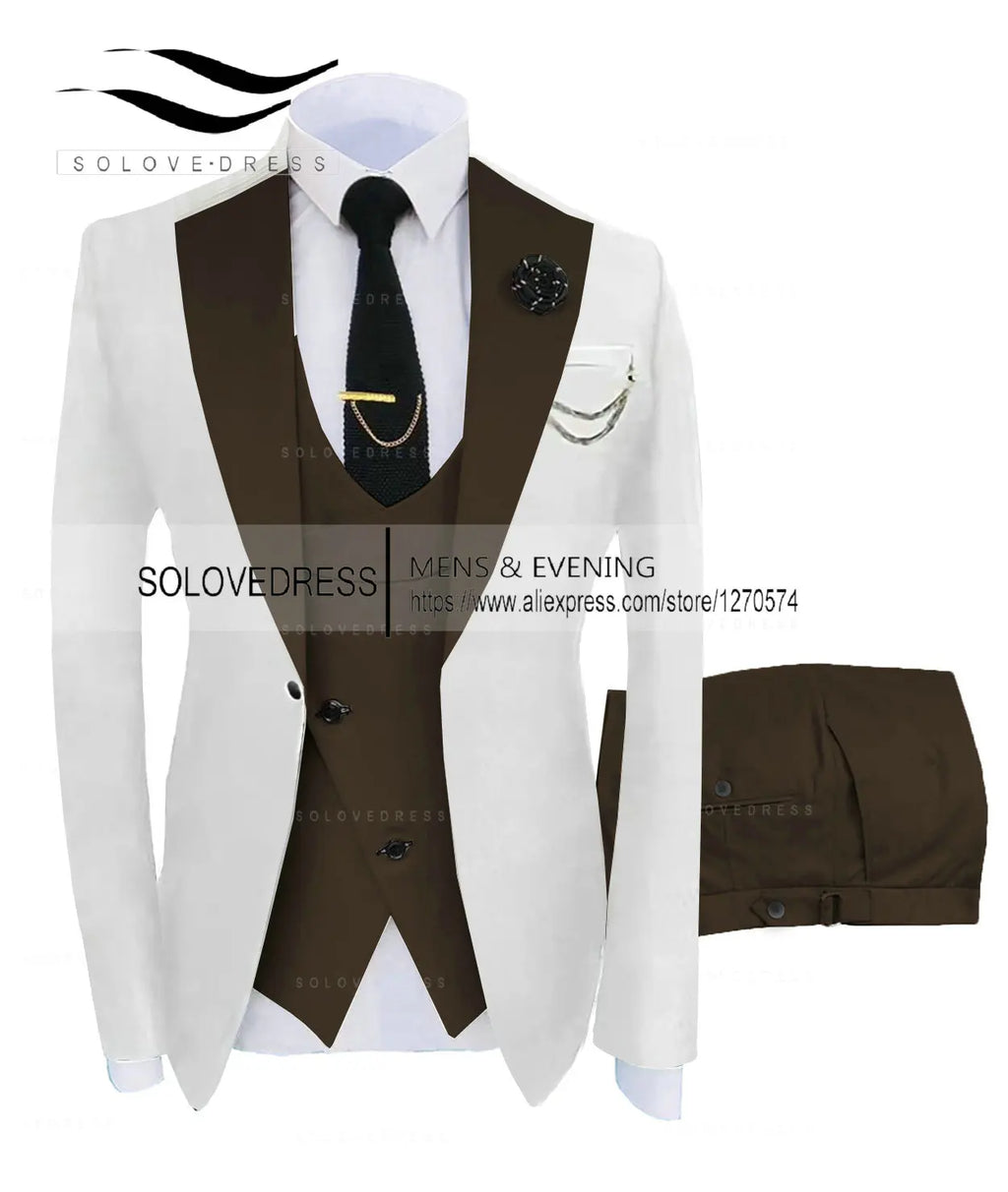 (Jacket + Vest + Pants) Suits for Men Casual Business Suit High-End Social Formal Suit 3 Pcs Set Groom Wedding Men