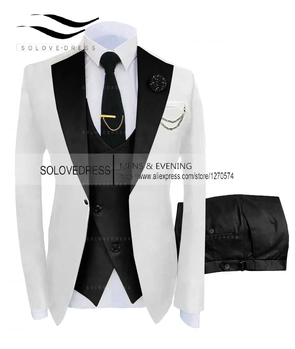(Jacket + Vest + Pants) Suits for Men Casual Business Suit High-End Social Formal Suit 3 Pcs Set Groom Wedding Men