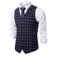 Plaid Striped Vest Men Business Wedding Party Dress Tops Fashion European Style Formal Casual Clothing Homme  Size 3XL-S