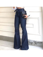 Women's Fashion Casual Street High Waist, Hip Up, Lace Up Flare Pants, Wide Leg Pants, Jeans, Women's Strap Pants, Long Dress