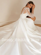 Woman Wedding Dresses for Bride 2025 Elegant One Shoulder Puff Sleeve Applique Court Train Backless A Line Satin Bridal Gown