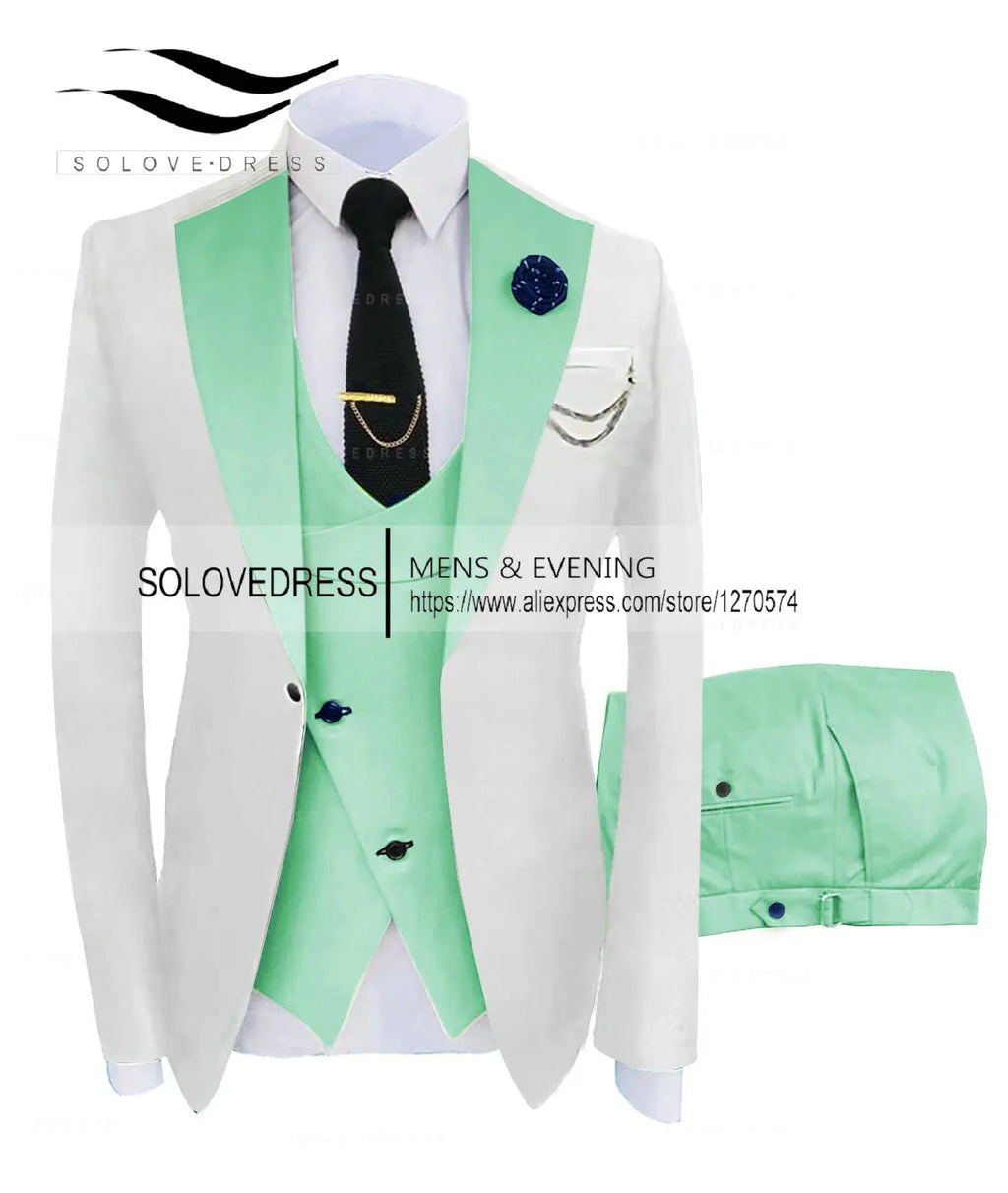 (Jacket + Vest + Pants) Suits for Men Casual Business Suit High-End Social Formal Suit 3 Pcs Set Groom Wedding Men