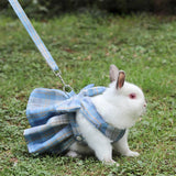 Rabbit JK Dresses and Leash Sets Mesh Plaid Pet Vest Harness for Cats Bunny Summer Small Animals Clothes Rabbits Accessories