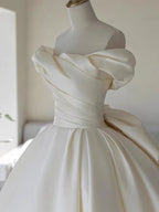 2025 Wedding Dress White Bride Satin Off The Shoulder Floor Length Elegant Strapless