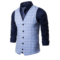 Plaid Striped Vest Men Business Wedding Party Dress Tops Fashion European Style Formal Casual Clothing Homme  Size 3XL-S