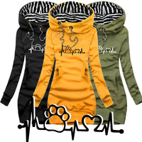 Trending Cat Paw Printed Autumn and Winter Women Fashion Long Hoodie Slim Fit Dress Hoodie Dress Women Long Sleeve Sweater Dress