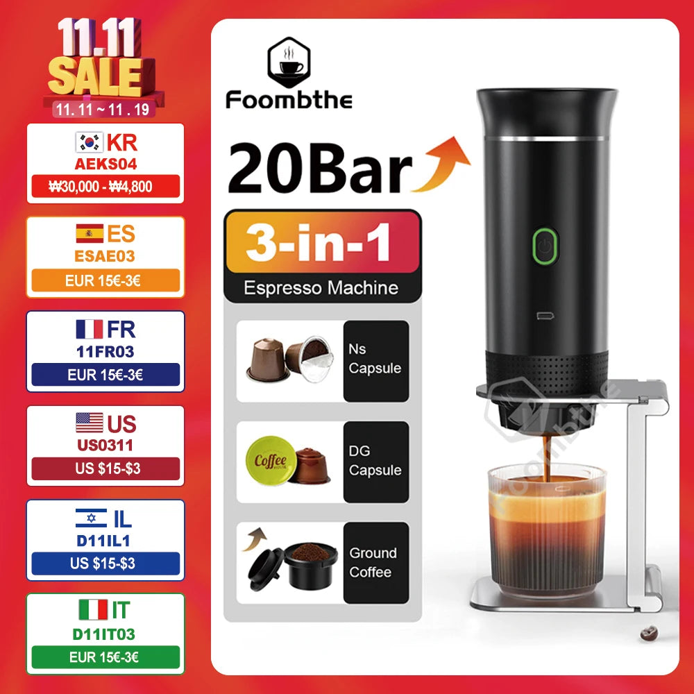Wireless Portable Espresso Coffee Maker 3-in-1