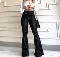 Women's Fashion Casual Street High Waist, Hip Up, Lace Up Flare Pants, Wide Leg Pants, Jeans, Women's Strap Pants, Long Dress