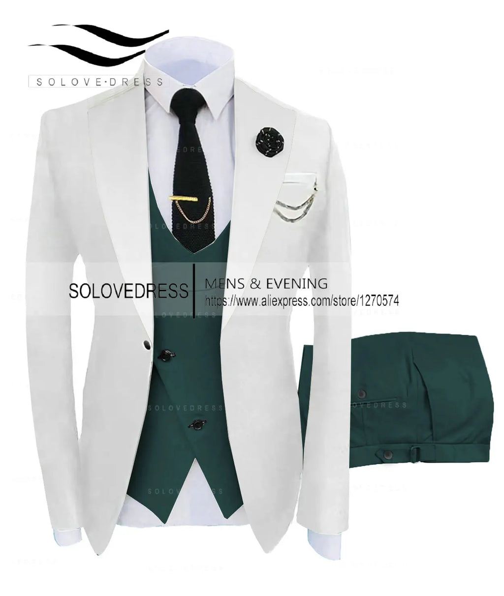 (Jacket + Vest + Pants) Suits for Men Casual Business Suit High-End Social Formal Suit 3 Pcs Set Groom Wedding Men