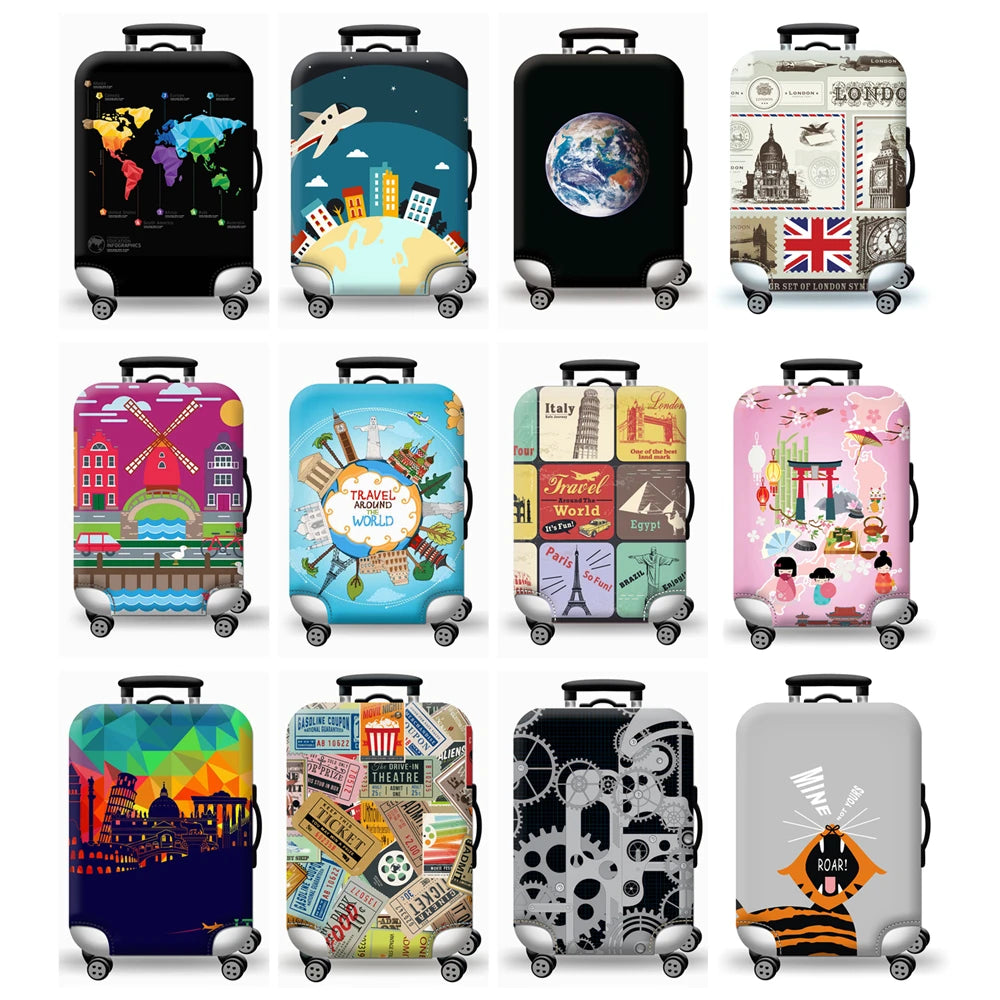 Thick Elastic World Map Luggage Cover