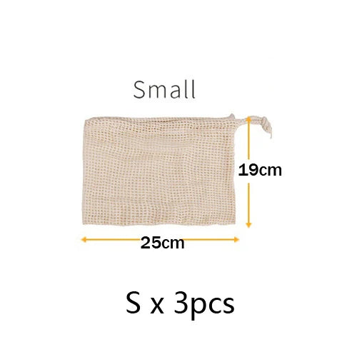 3pcs Reusable Cotton Mesh Produce Bags