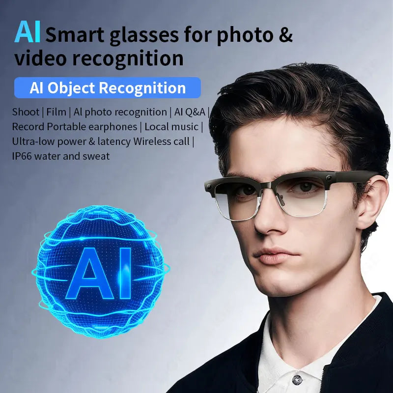 AI Smart Glasses~Sony Camera~Record Videos~Photo Recognition~Bluetooth Calling~Music Payback