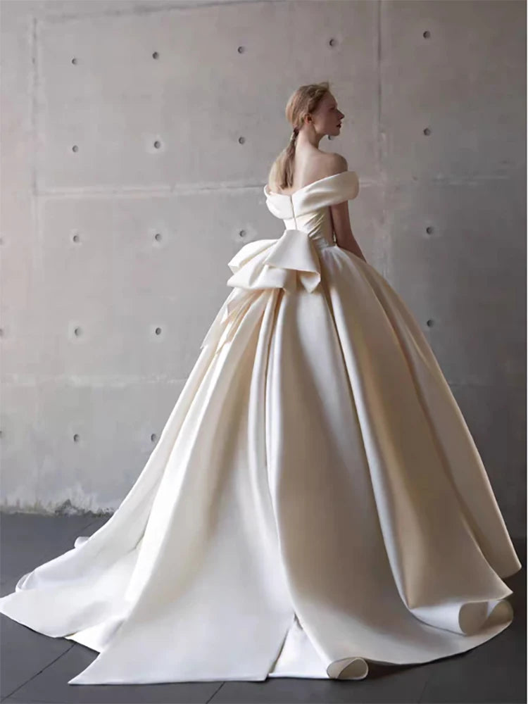 2025 Wedding Dress White Bride Satin Off The Shoulder Floor Length Elegant Strapless