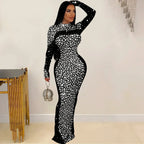 2025 Women Long Sleeve Mesh Diamonds Hot Rhinestones Bodycon Midi Dress Women’s Maxi Long Evening Birthday Dresses