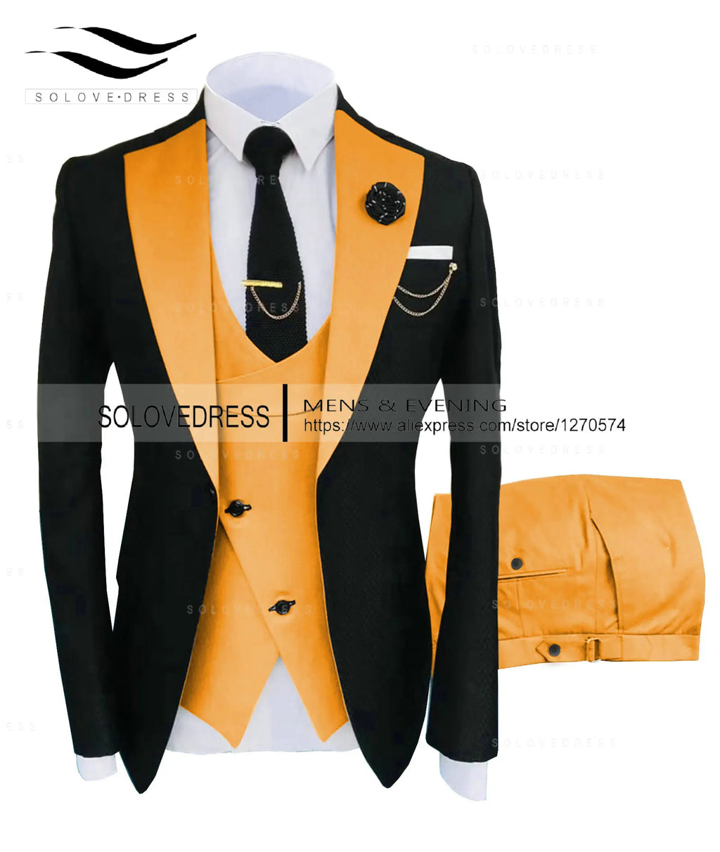 (Jacket + Vest + Pants) Suits for Men Casual Business Suit High-End Social Formal Suit 3 Pcs Set Groom Wedding Men