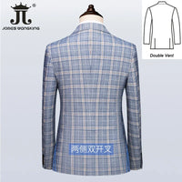 ( Blazer + Vest+Pants ) High-end Brand Fashion Plaid Men's Formal Business Suit 3Pce Groom Wedding Dress Tuxedo Casual Slim Suit