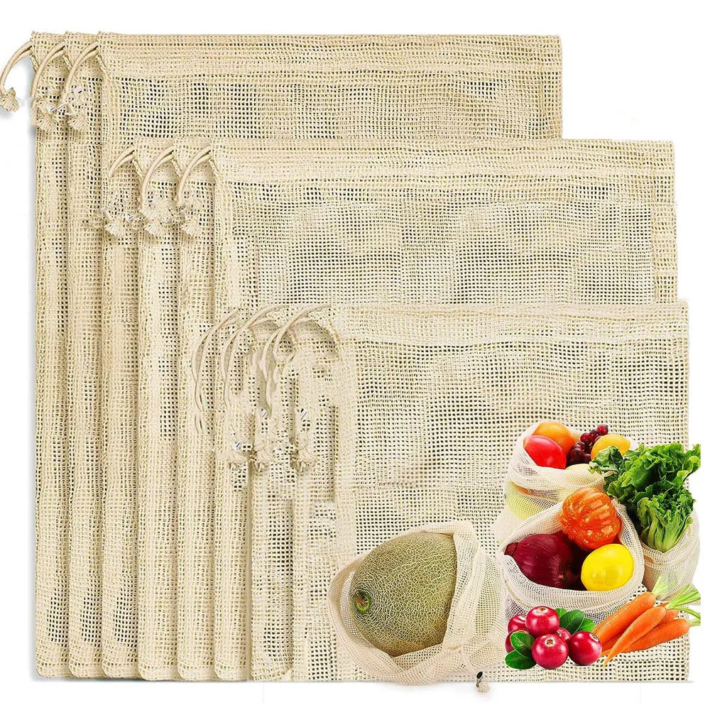 3pcs Reusable Cotton Mesh Produce Bags