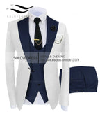 (Jacket + Vest + Pants) Suits for Men Casual Business Suit High-End Social Formal Suit 3 Pcs Set Groom Wedding Men