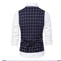 Plaid Striped Vest Men Business Wedding Party Dress Tops Fashion European Style Formal Casual Clothing Homme  Size 3XL-S