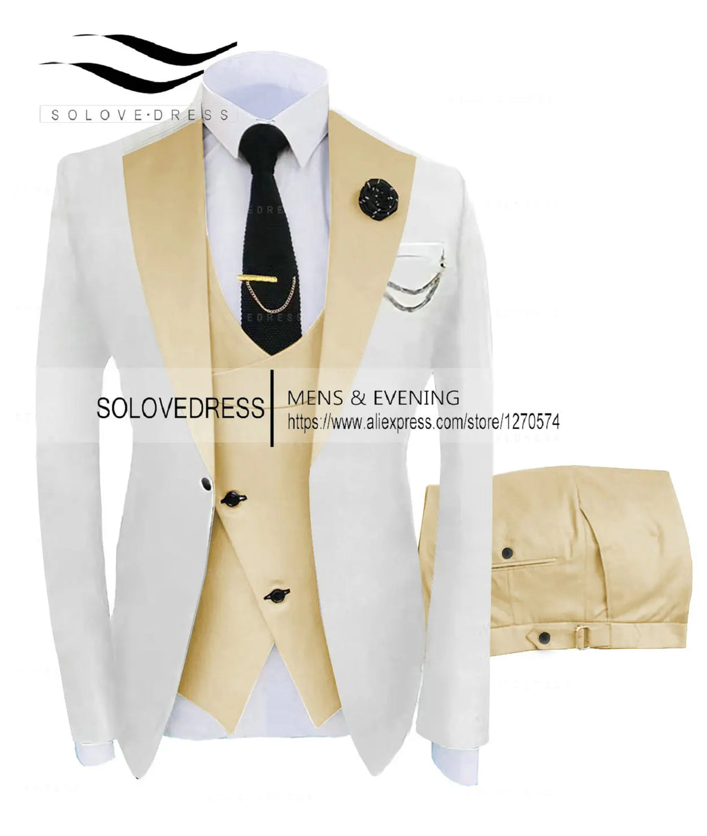 (Jacket + Vest + Pants) Suits for Men Casual Business Suit High-End Social Formal Suit 3 Pcs Set Groom Wedding Men