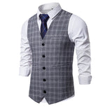 Plaid Striped Vest Men Business Wedding Party Dress Tops Fashion European Style Formal Casual Clothing Homme  Size 3XL-S