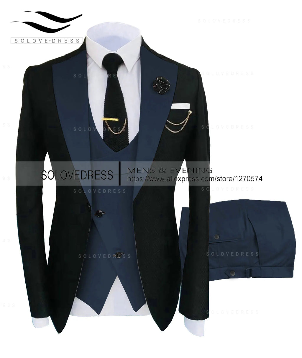 (Jacket + Vest + Pants) Suits for Men Casual Business Suit High-End Social Formal Suit 3 Pcs Set Groom Wedding Men