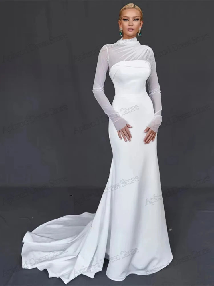 Graceful Wedding Dresses Simple Bridal Gowns Modest Full Sleeves Robes For Formal Party