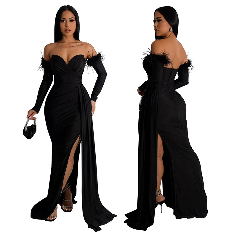 Elegant Birthday Evening Night Dresses for Women Wedding Gown Long Christmas Maxi Bodycon Prom Party Dress with Sleeve