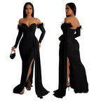 Elegant Birthday Evening Night Dresses for Women Wedding Gown Long Christmas Maxi Bodycon Prom Party Dress with Sleeve