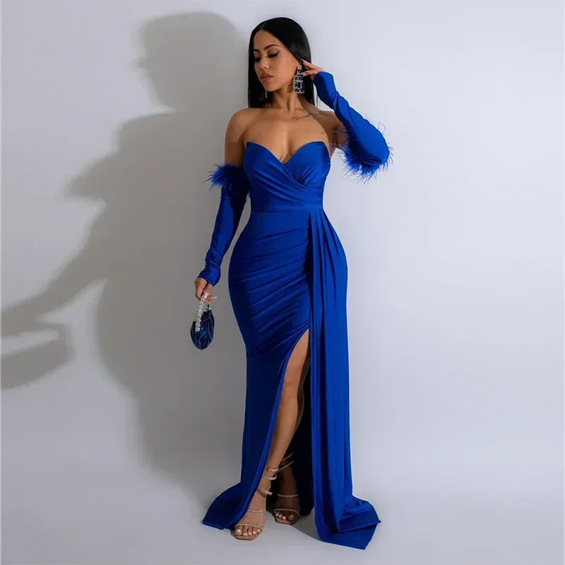 Elegant Birthday Evening Night Dresses for Women Wedding Gown Long Christmas Maxi Bodycon Prom Party Dress with Sleeve