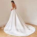 Woman Wedding Dresses for Bride 2025 Elegant One Shoulder Puff Sleeve Applique Court Train Backless A Line Satin Bridal Gown